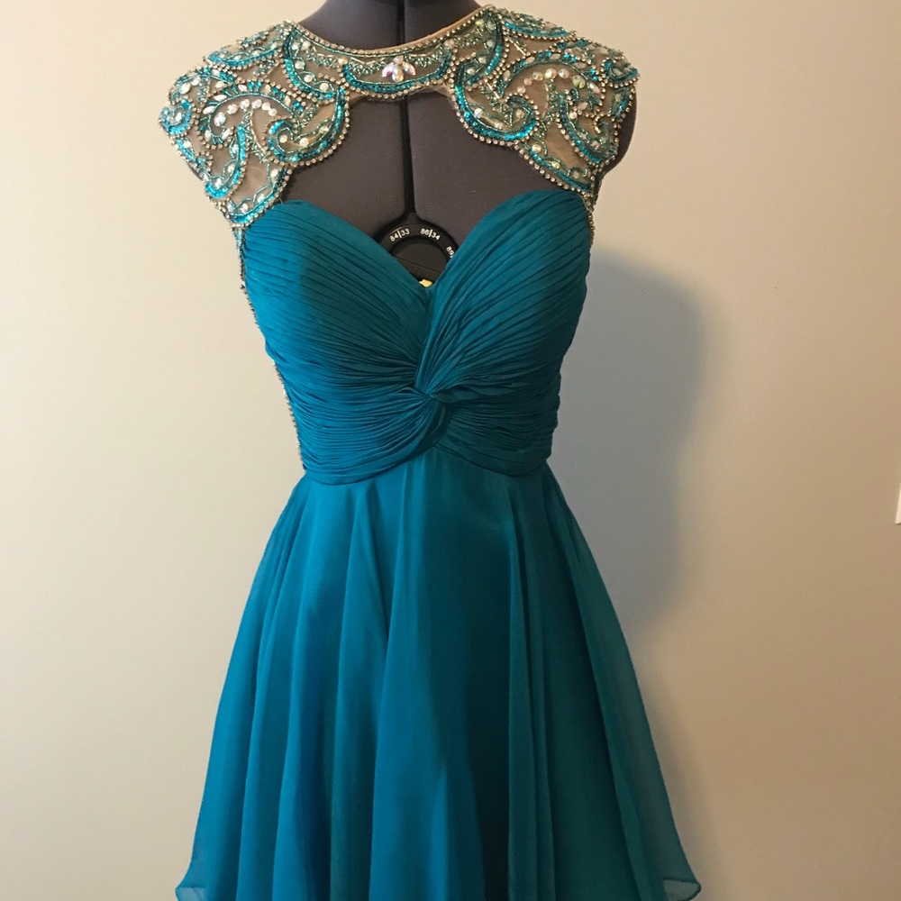 Mori Lee teal dress w/ Swarovski rhinestones